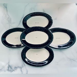 Rae Dunn black and white polka dot oval appetizer plates (set of 5)
